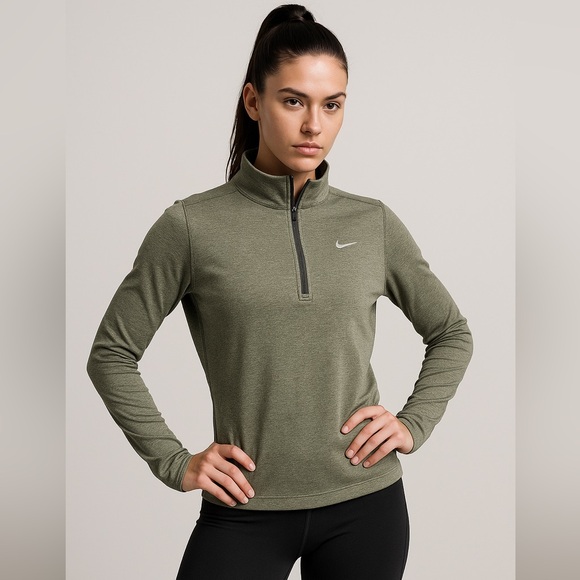 Nike Running Dri-FIT 1/4 Zip Long Sleeve Top Women’s Small Green Heather - Picture 1 of 9